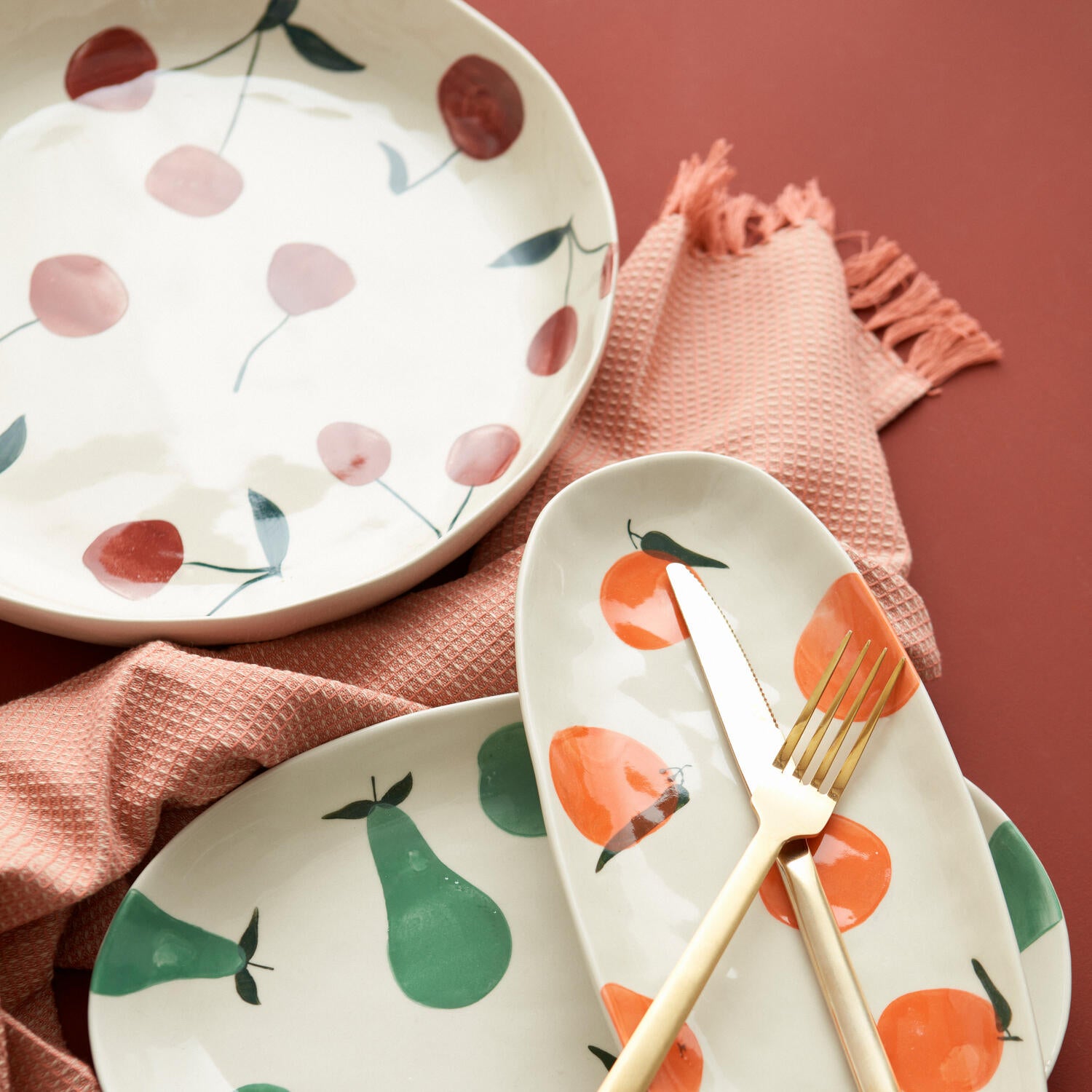 Håndmalet tallerken med appelsin - 13x30 cm